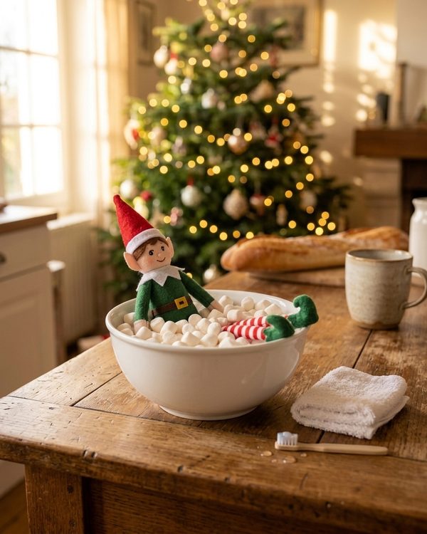Le lutin prend un bain de chamallows